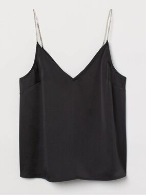 NWT- H&M Black Satin Cami with Rhinestone Straps